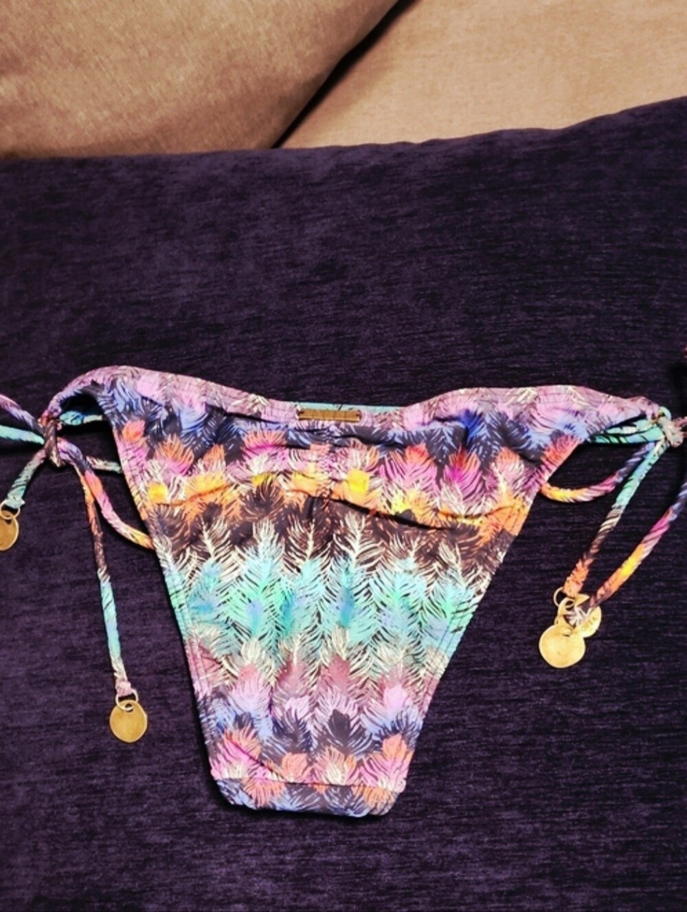 NEW! SOFIA by ViX Multicolor Tropical Print Bikini Bottoms with Gold Charm - Picture 4 of 5